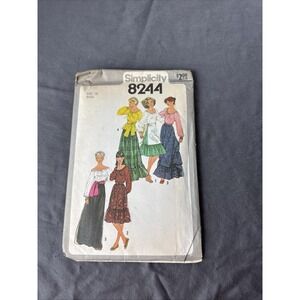1977 Simplicity Cut Pattern 8244 Skirt & Peasant Top Uncut size 12